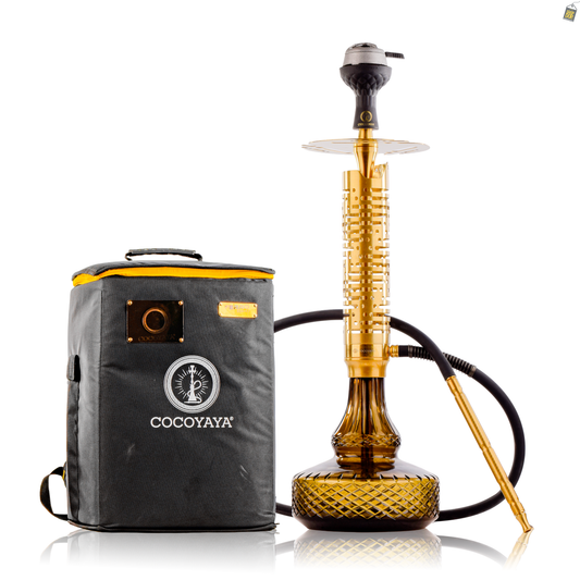 COCOYAYA Vivanta Zipper Hookah (Ferro Series) - Golden Stem / Brown Base with bag
