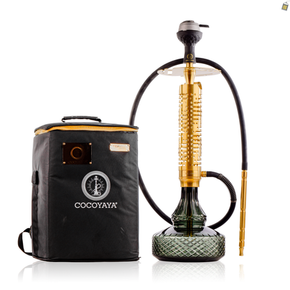 COCOYAYA Vivanta Zipper Hookah (Ferro Series) - Gold Stem / Emerald Green Base with bag