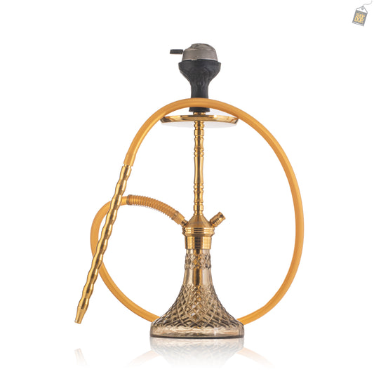 Fighter Hookah L3 - Gold Stem / Grey Cut Glass Base