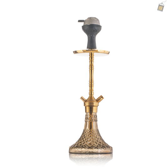 Fighter Hookah L3 - Gold Stem / Grey Cut Glass Base
