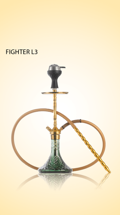 Fighter Hookah L3 - Gold Stem / Emerald Green Base