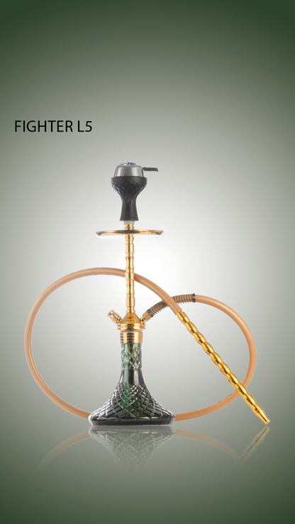 Fighter Hookah L5 - Gold Stem / Emerald Green Base