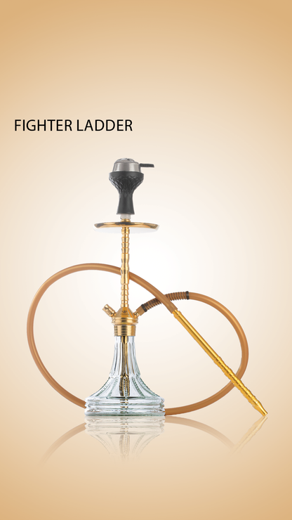 Fighter Ladder Hookah - Gold Stem / Transparent Asterisk Base