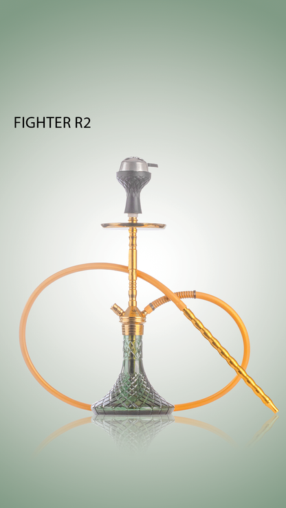 Fighter Hookah R2 - Gold Stem / Emerald Green Base