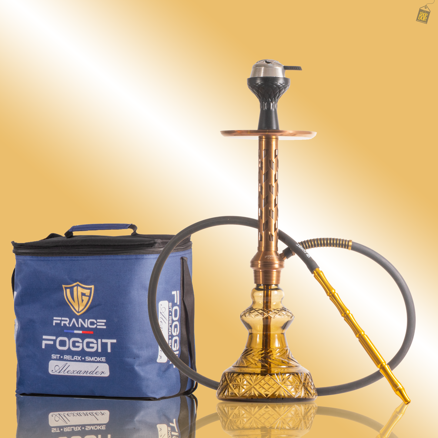 Alexander Gem Hookah with Bag - Bronze Stem / Grey Carafe Base