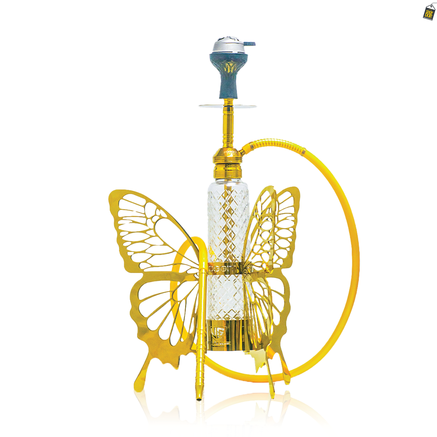 VG France Butterfly Hookah with 3 Bags (LED & Remote) - Golden