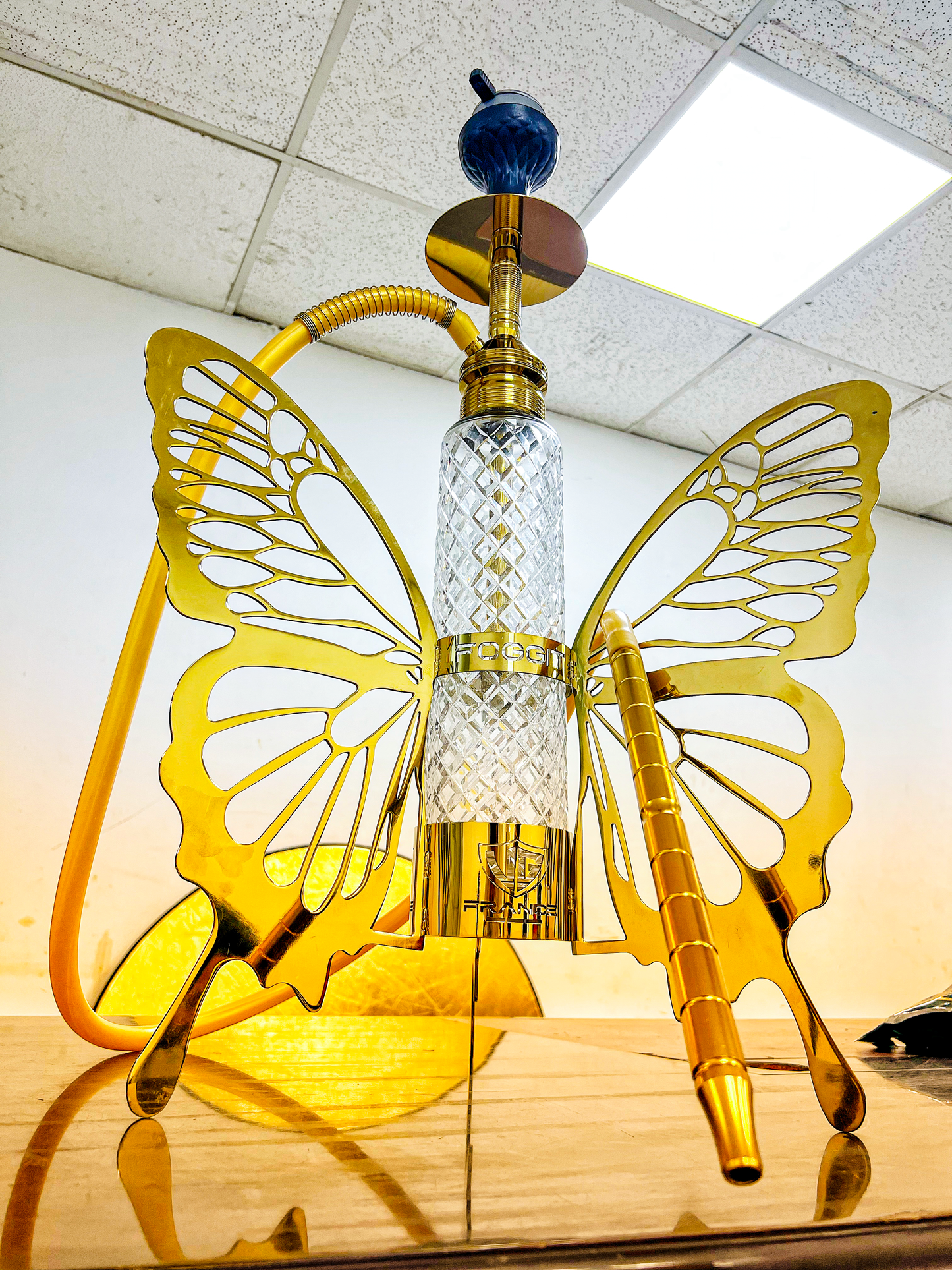 VG France Butterfly Hookah with 3 Bags (LED & Remote) - Golden