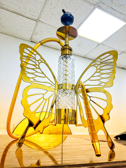 VG France Butterfly Hookah with 3 Bags (LED & Remote) - Golden