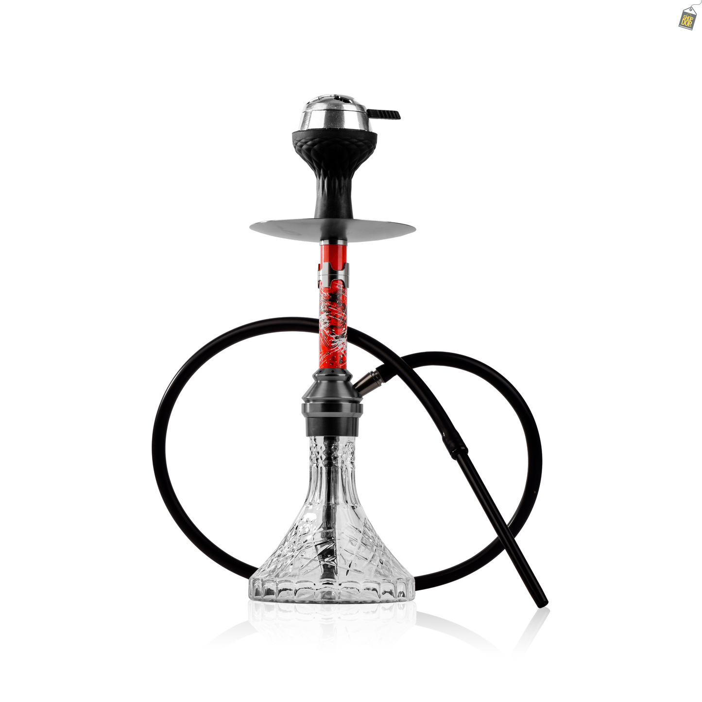 Grunge X Hookah - Red Stem / Cut Glass Base