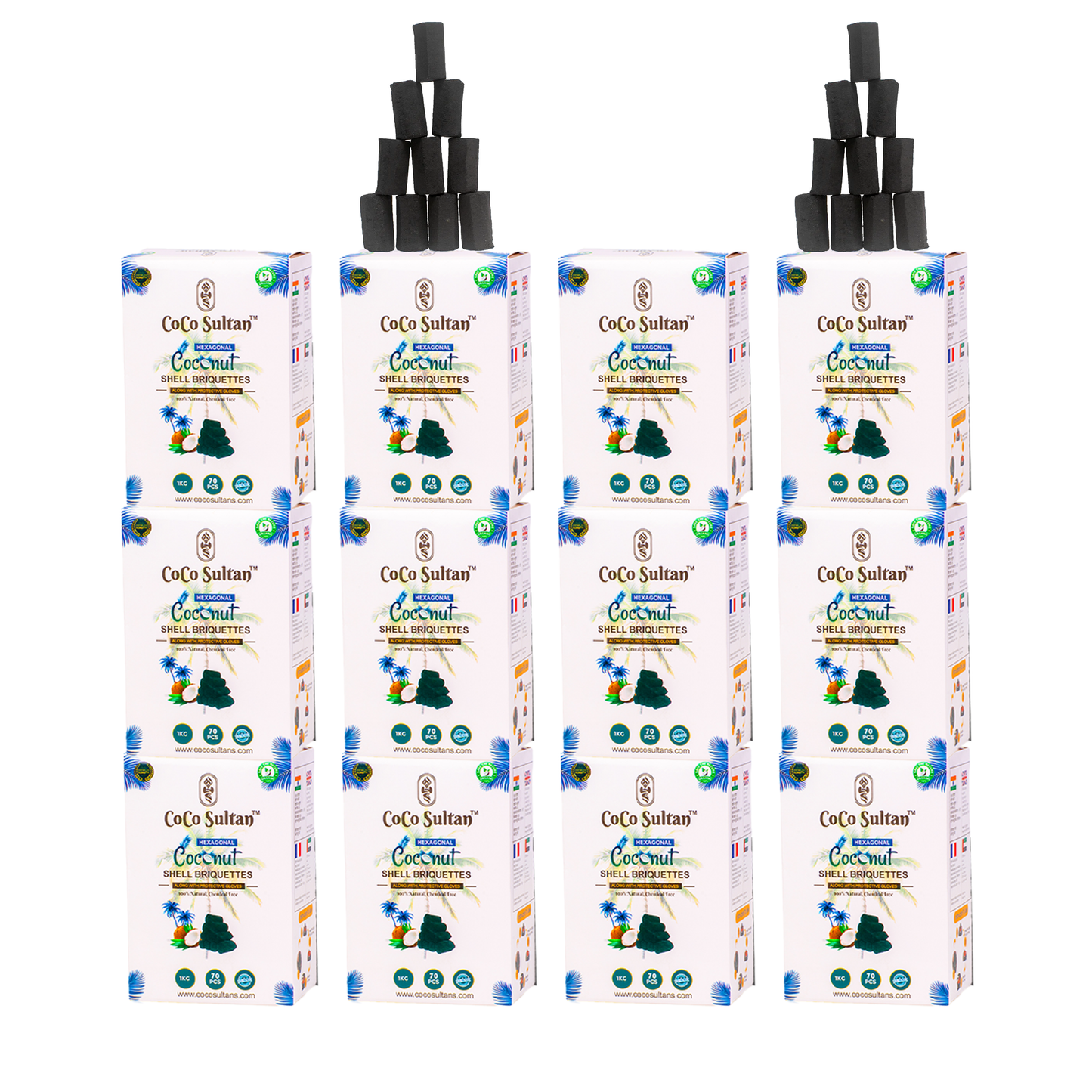 Pack of 12kg (Peti) COCO Sultan Hexagonal Hookah Coconut Coal - Carton
