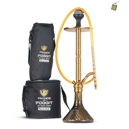 Sultan Heygan Hookah with 2 Bags - Gold Stem / Bronze Base