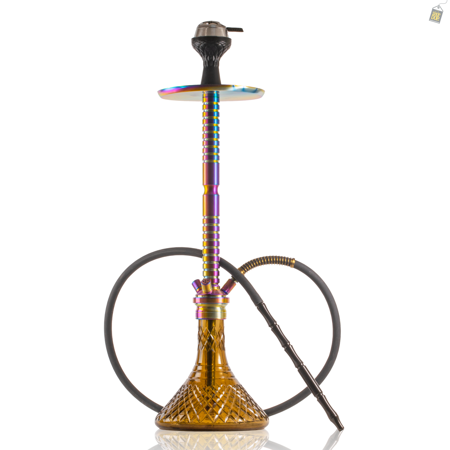 Sultan Heygan Hookah with 2 Bags - Rainbow Stem / Light Brown Base