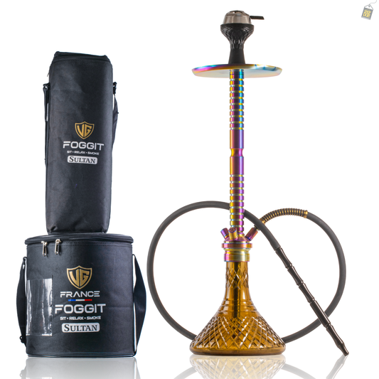 Sultan Heygan Hookah with 2 Bags - Rainbow Stem / Light Brown Base