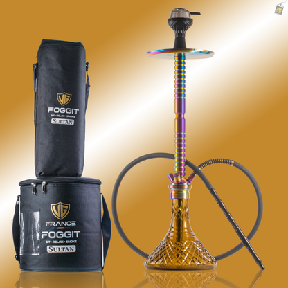 Sultan Heygan Hookah with 2 Bags - Rainbow Stem / Light Brown Base