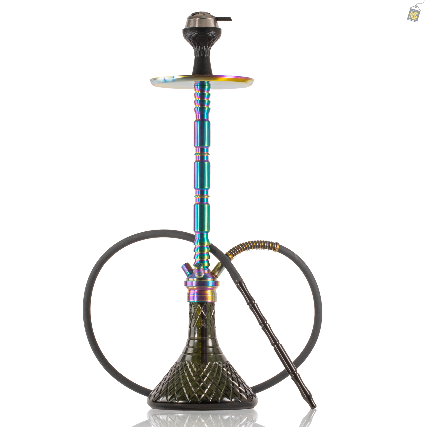 Sultan Igor Hookah with 2 Bags - Rainbow Stem / Emerald Green Base