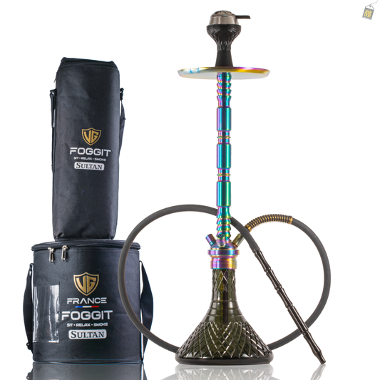 Sultan Igor Hookah with 2 Bags - Rainbow Stem / Emerald Green Base