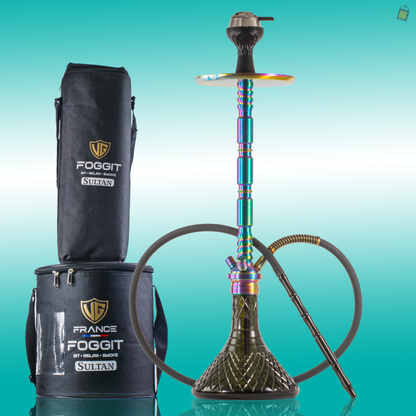 Sultan Igor Hookah with 2 Bags - Rainbow Stem / Emerald Green Base