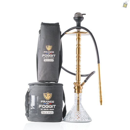 Sultan Igor Hookah with 2 Bags - Transparent Base / Gold Stem