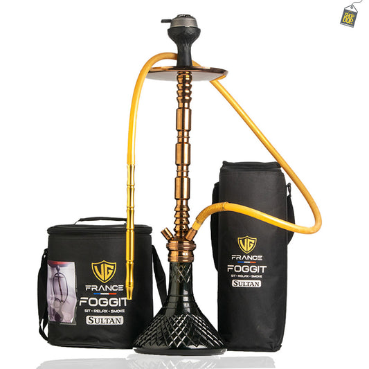 Sultan Evans Hookah with 2 Bags - Black Base / Bronze Stem