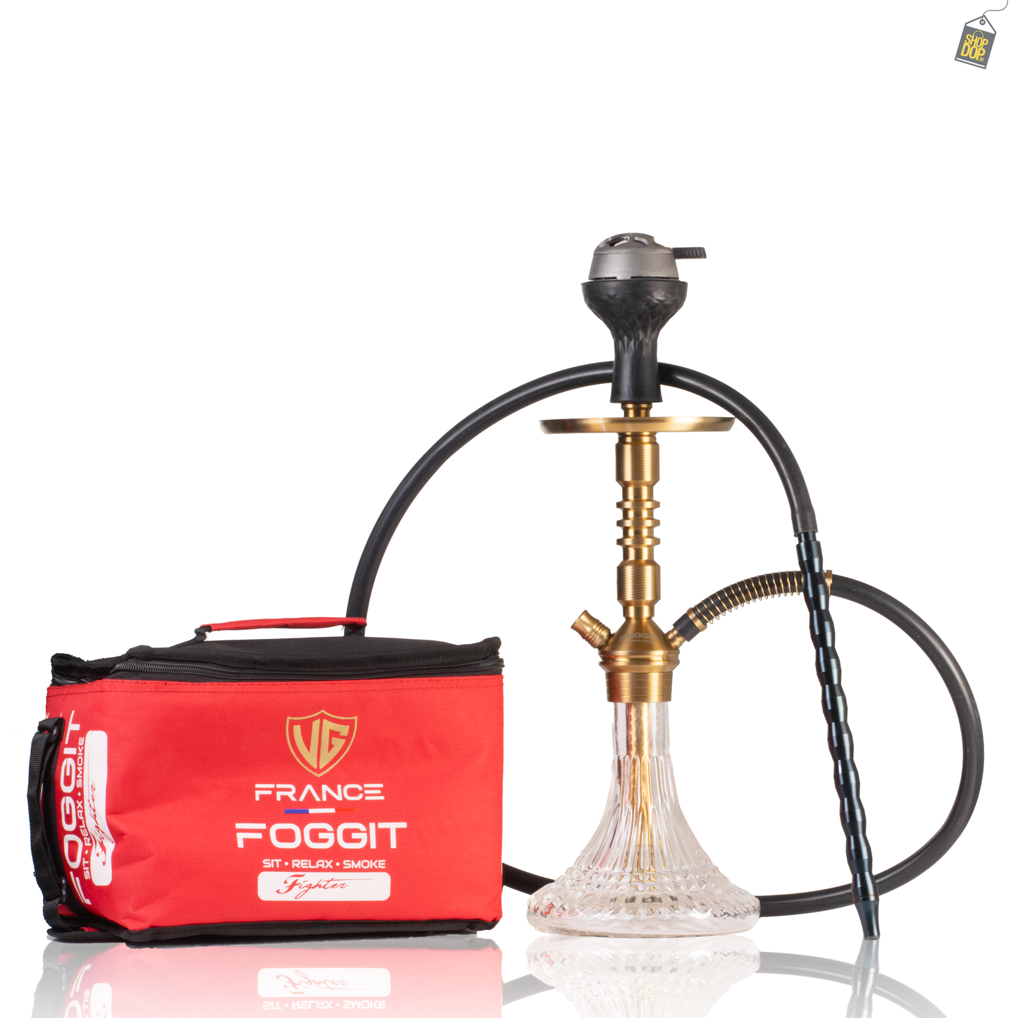 VG Joe L3 Hookah with Bag - Gold Stem / Transparent Line Base