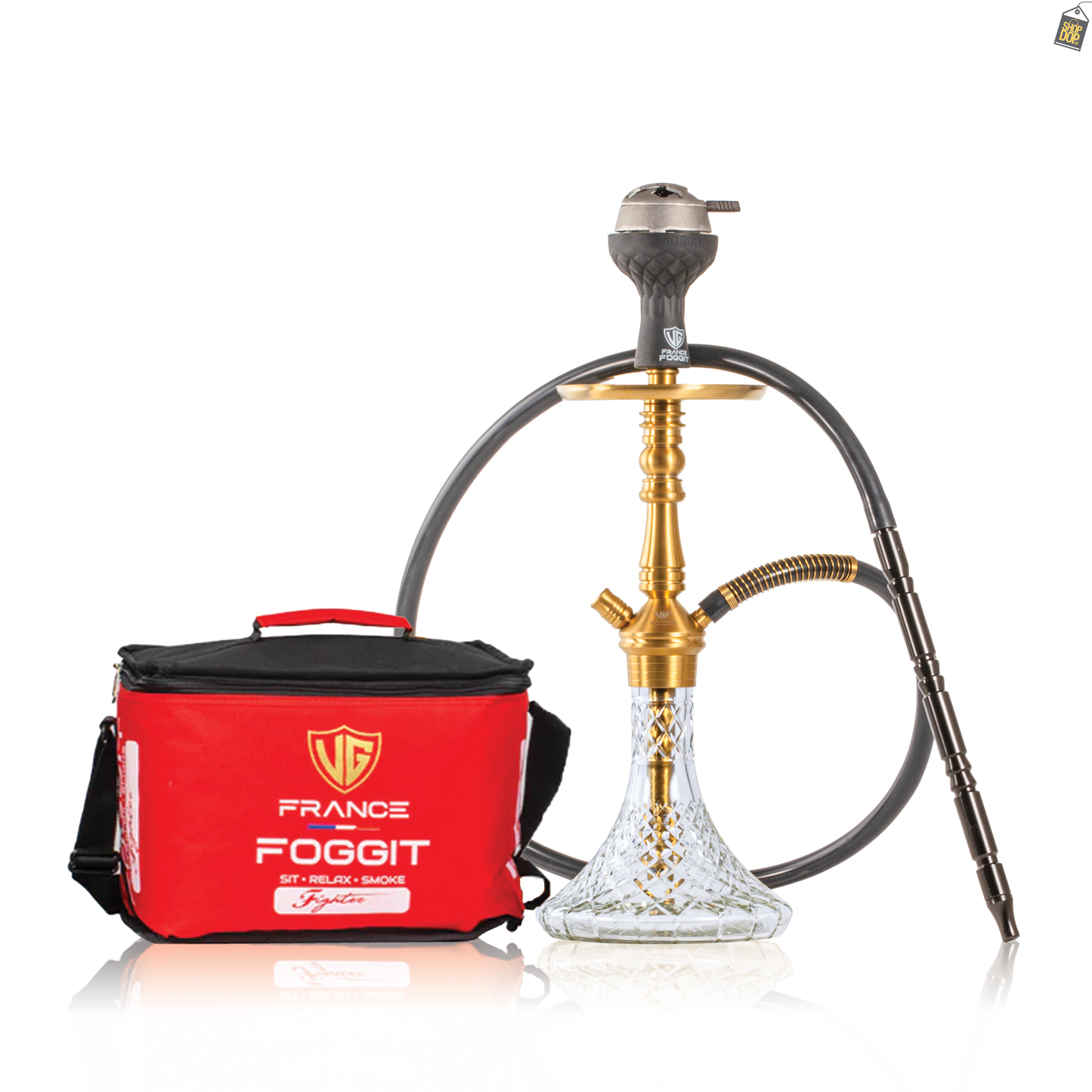 VG Joe R2 Hookah with Bag - Gold Stem / Transparent Base