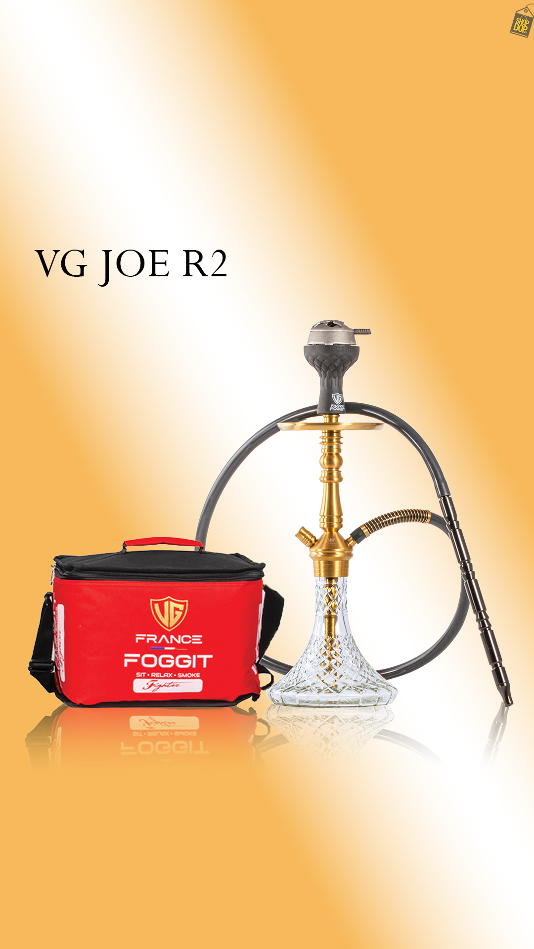 VG Joe R2 Hookah with Bag - Gold Stem / Transparent Base