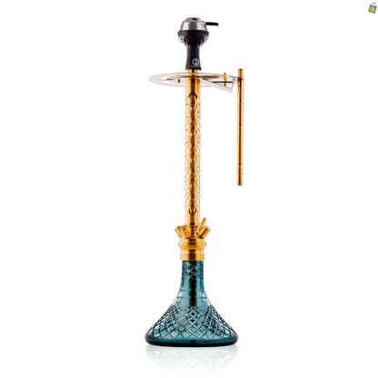 COCOYAYA King Series 2.0 Gem Hookah with Black Bag - Gold Stem / Aqua Base