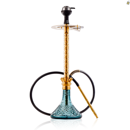 COCOYAYA King Series 2.0 Gem Hookah with Black Bag - Gold Stem / Aqua Base