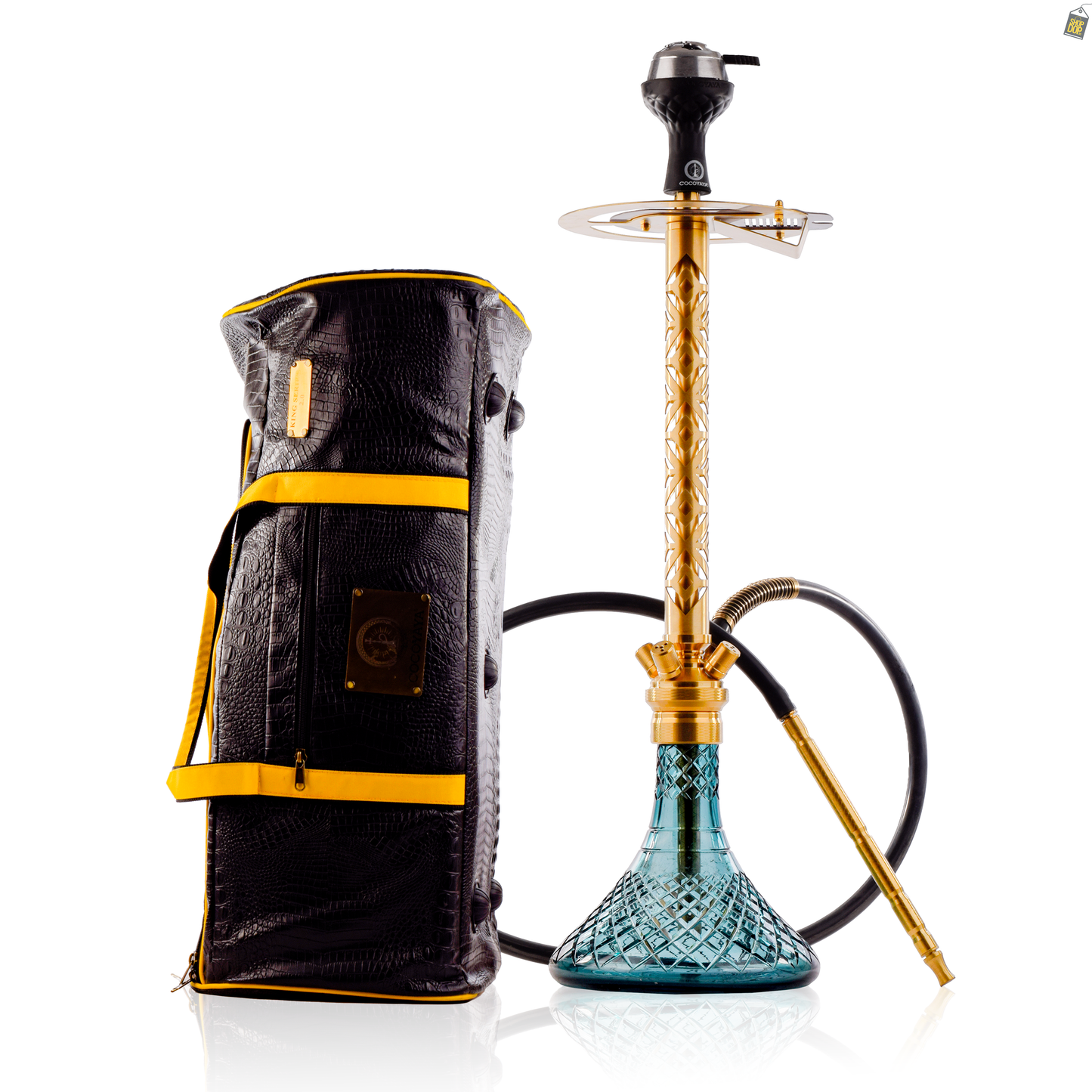 COCOYAYA King Series 2.0 Gem Hookah with Black Bag - Gold Stem / Aqua Base