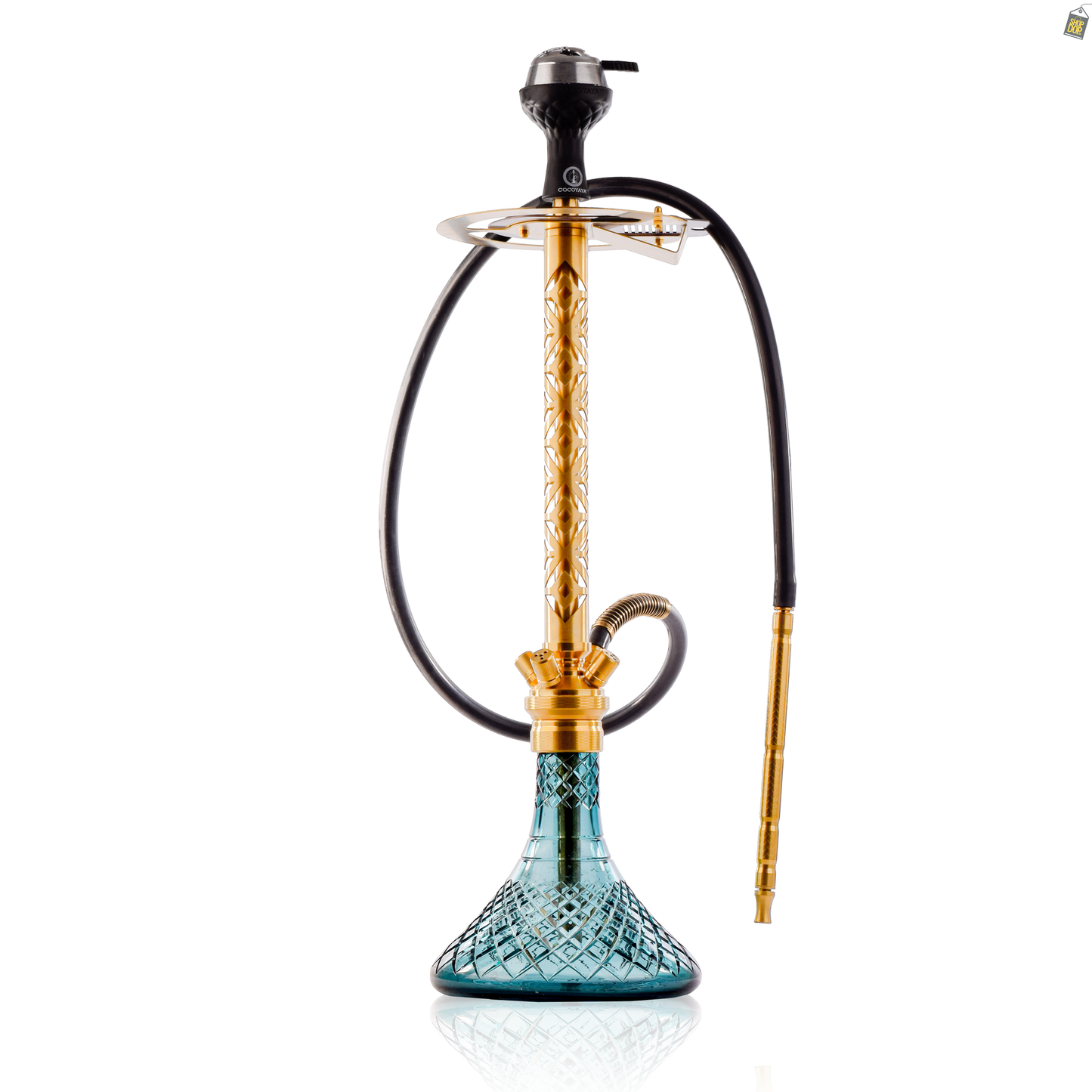 COCOYAYA King Series 2.0 Gem Hookah with Black Bag - Gold Stem / Aqua Base