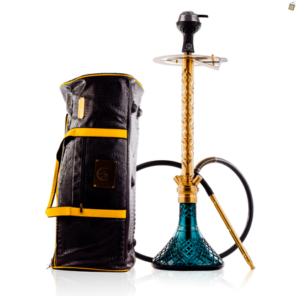COCOYAYA King Series 2.0 Gem Hookah with Black Bag - Gold Stem / Ocean Green Base