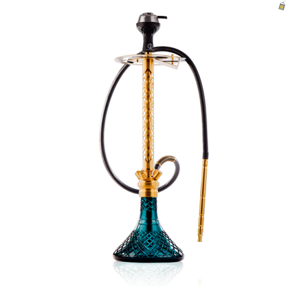 COCOYAYA King Series 2.0 Gem Hookah with Black Bag - Gold Stem / Ocean Green Base