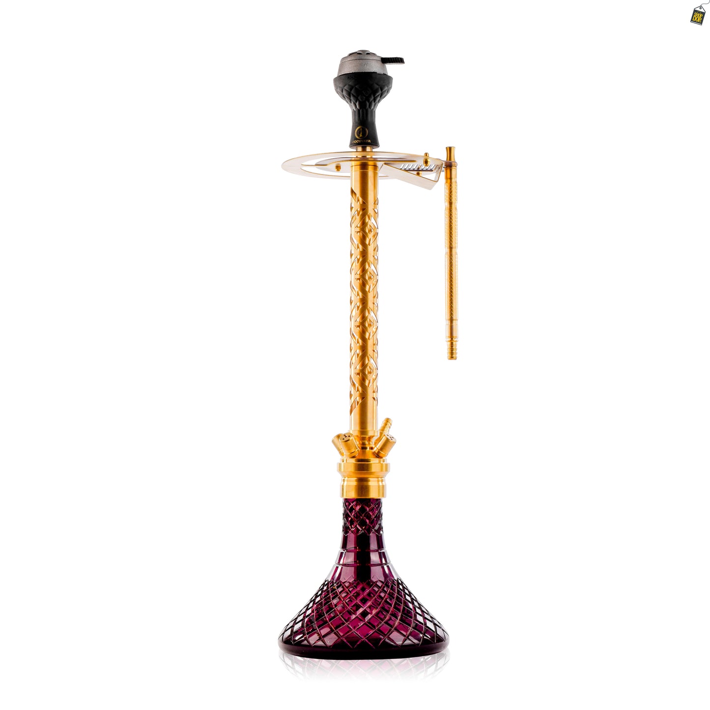 COCOYAYA King Series 2.0 Gem Hookah with Black Bag - Gold Stem / Purple Base