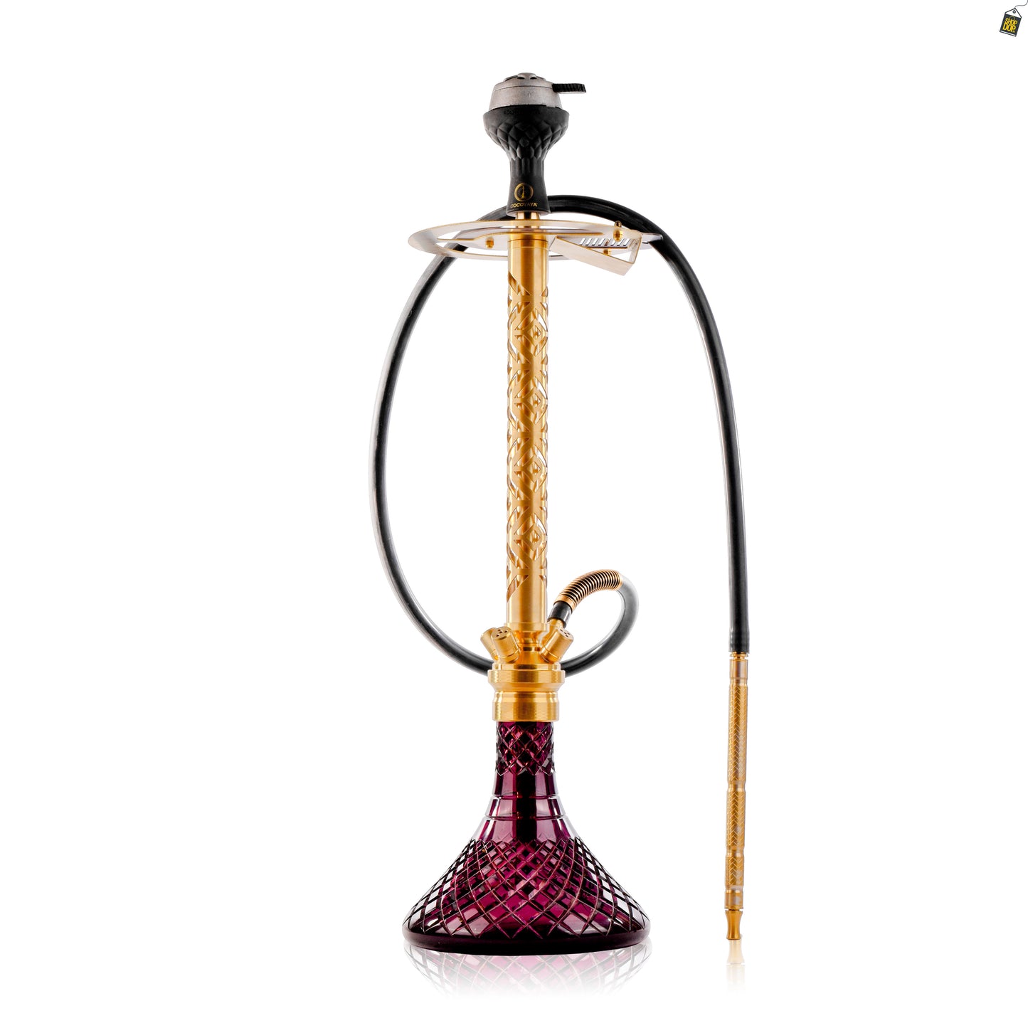 COCOYAYA King Series 2.0 Gem Hookah with Black Bag - Gold Stem / Purple Base