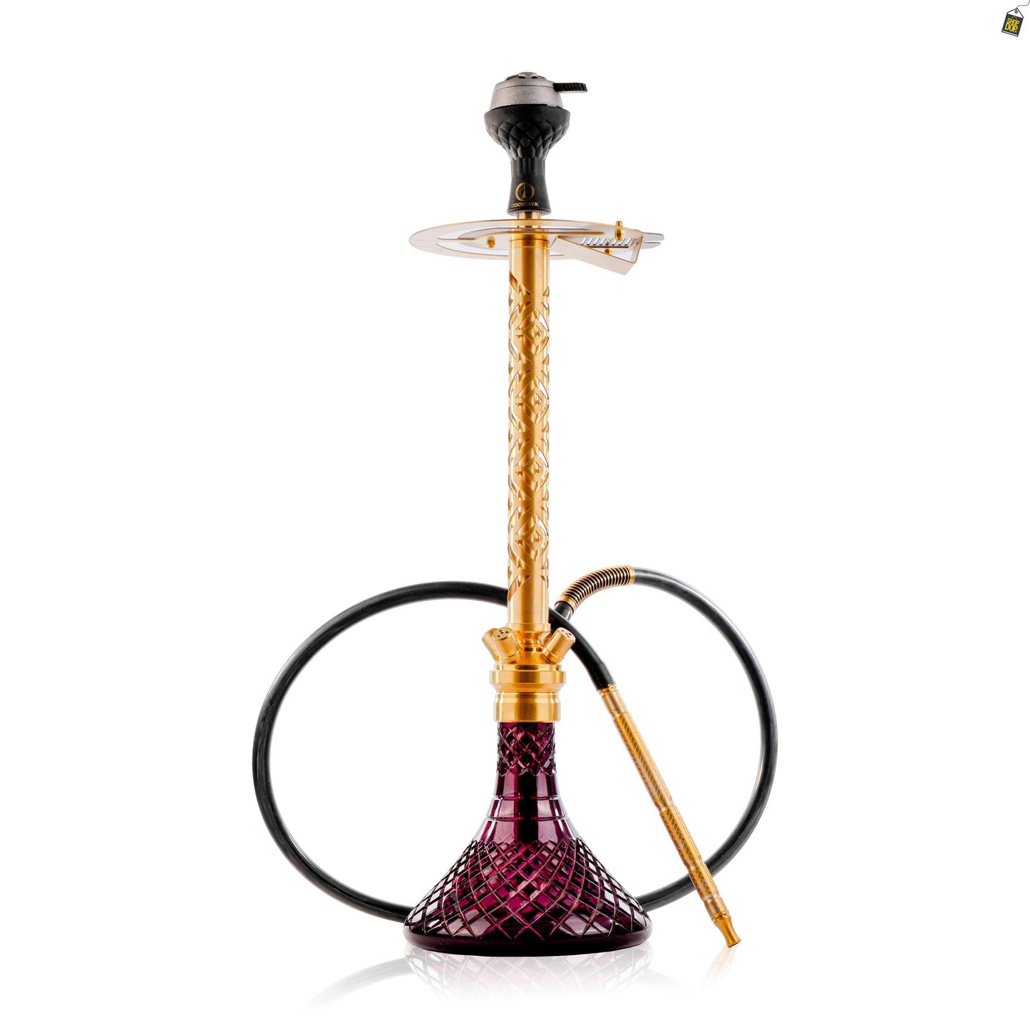 COCOYAYA King Series 2.0 Gem Hookah with Black Bag - Gold Stem / Purple Base