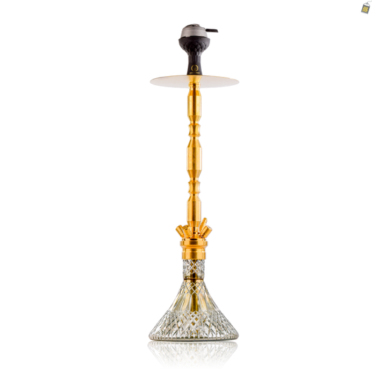 COCOYAYA King Series Brando Hookah - Golden Stem / Cut Glass Grey Base with bag