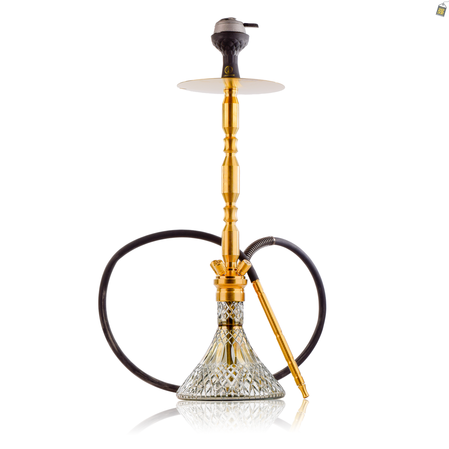 COCOYAYA King Series Brando Hookah - Golden Stem / Cut Glass Grey Base with bag
