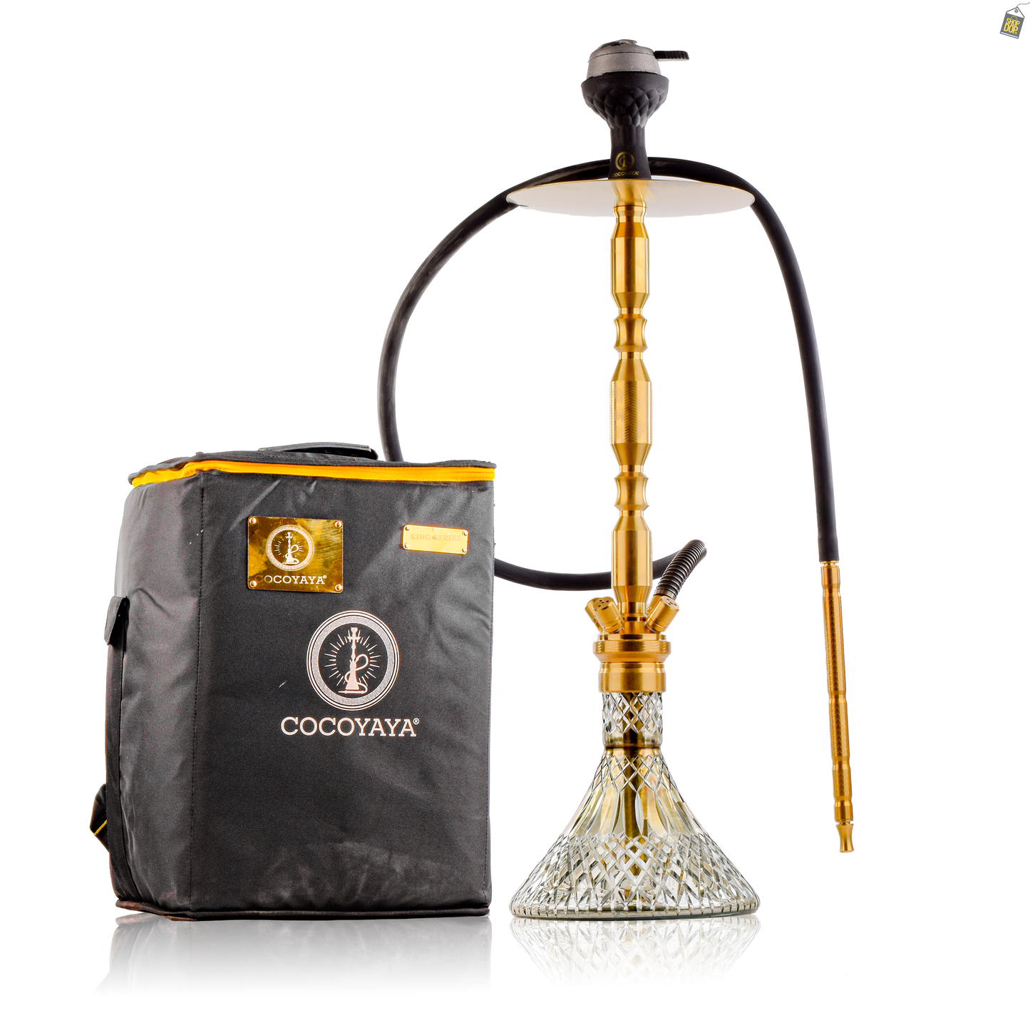 COCOYAYA King Series Brando Hookah - Golden Stem / Cut Glass Grey Base with bag