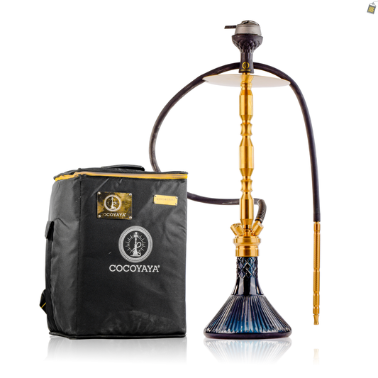 COCOYAYA King Series Brando Hookah - Gold Stem / Black Line Base With Bag