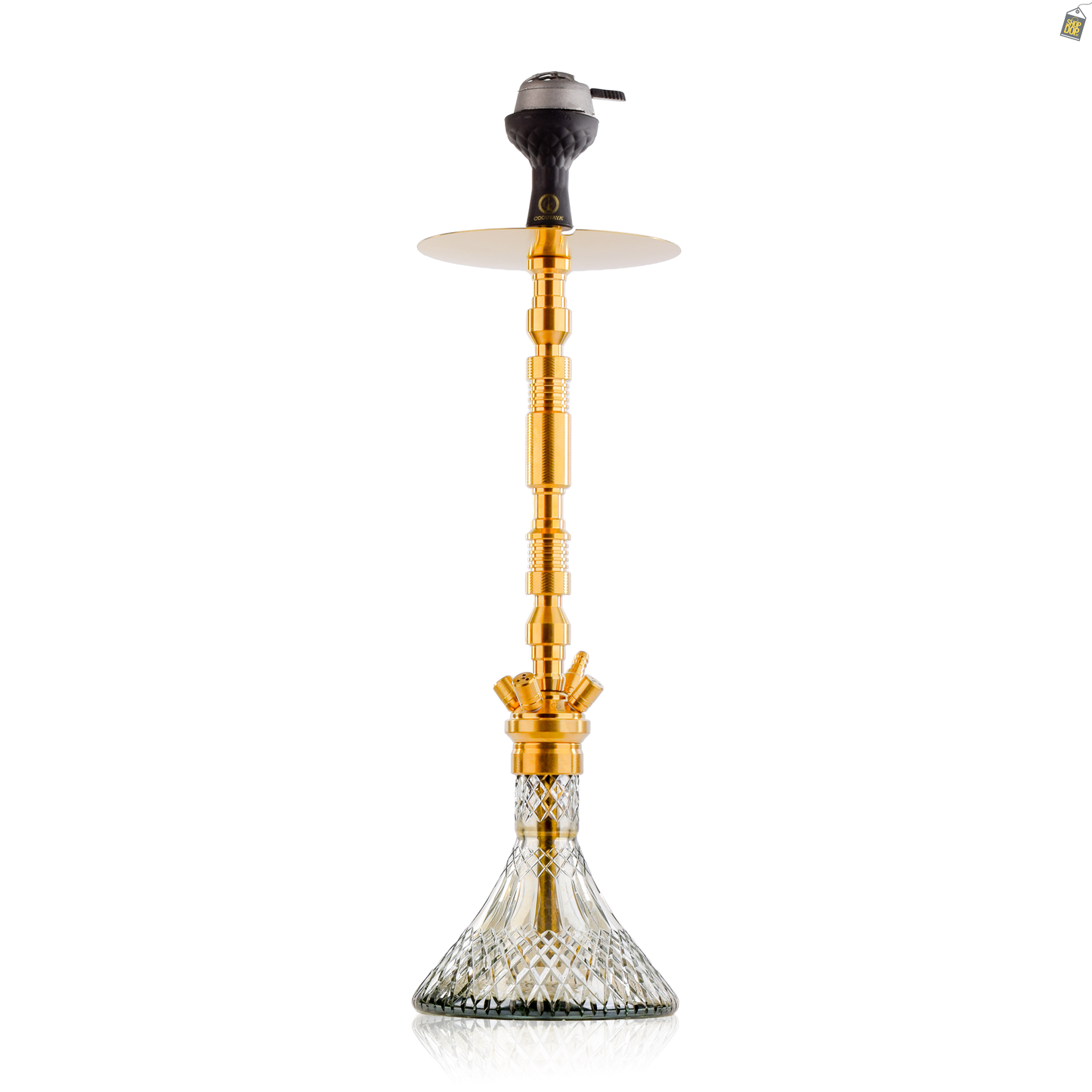 COCOYAYA King Series Hector Hookah - Golden Stem / Cut Glass Grey Base with bag