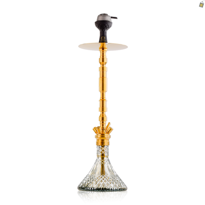 COCOYAYA King Series Hector Hookah - Golden Stem / Cut Glass Grey Base with bag