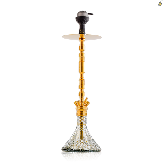 COCOYAYA King Series Hector Hookah - Golden Stem / Cut Glass Grey Base with bag
