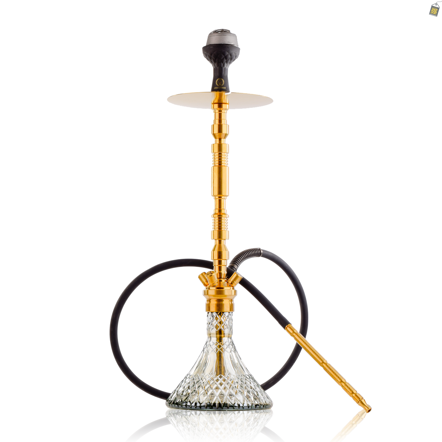 COCOYAYA King Series Hector Hookah - Golden Stem / Cut Glass Grey Base with bag