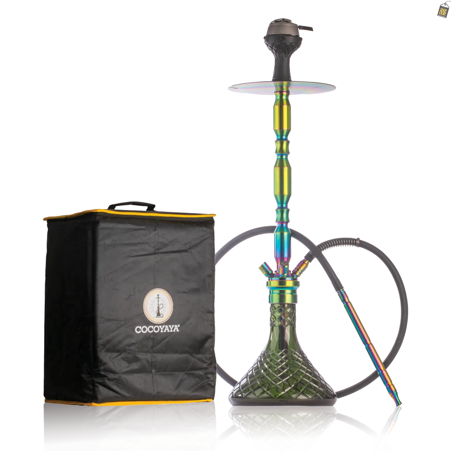 COCOYAYA King Series Brando Hookah - Rainbow Stem / Emerald Green Base