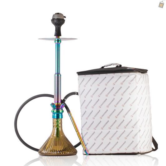 COCOYAYA King Series Spiral Hookah with Bag - Rainbow Stem / Grey Line Base