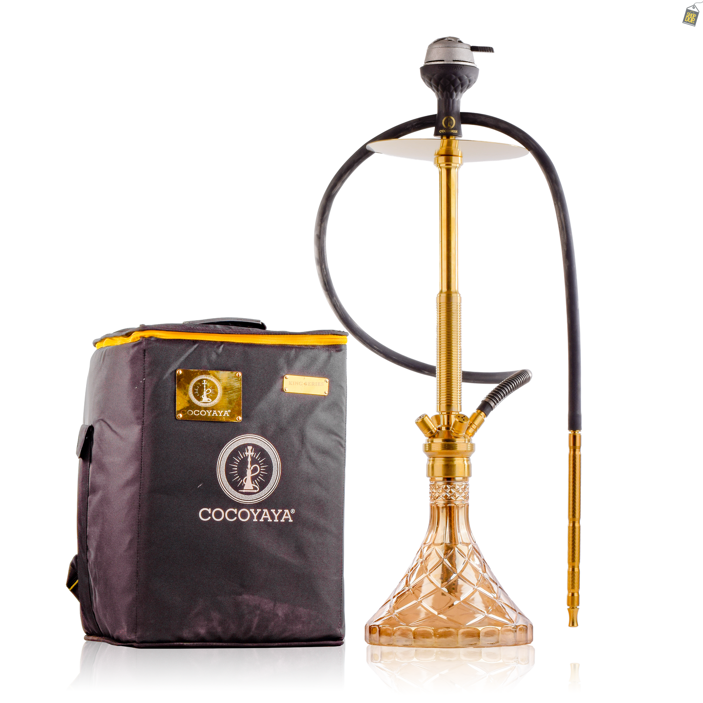 COCOYAYA King Series Spiral Hookah - Gold Stem / Gold Base with Fabric bag