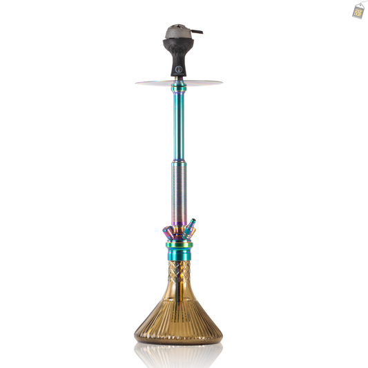 COCOYAYA King Series Spiral Hookah with Bag - Rainbow Stem / Grey Line Base