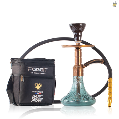 Noddy 007 Night Fire Hookah with Bag - Bronze Stem / Aqua Base