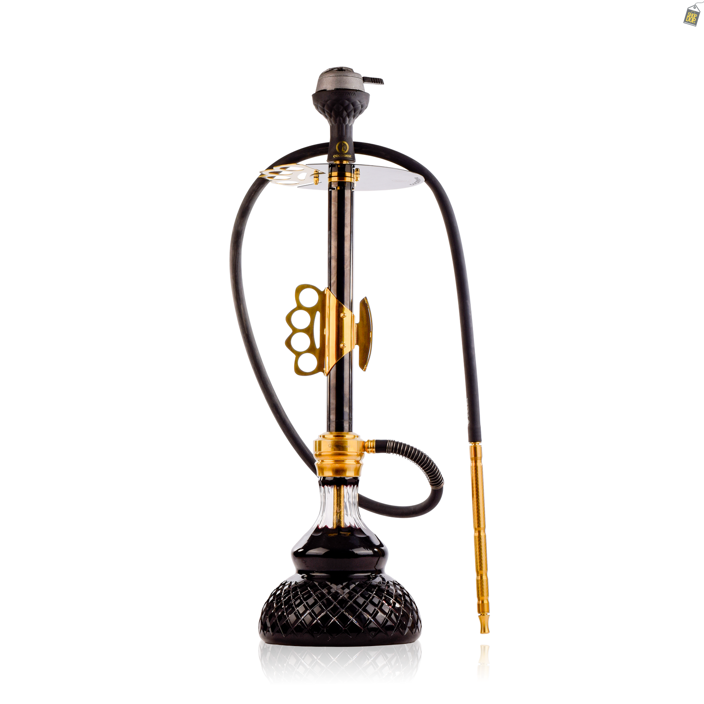 Knuckler Hookah - Golden Stem / Black Base with Black bag