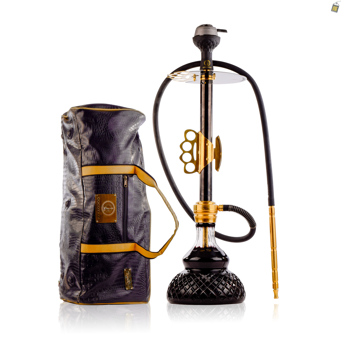 Knuckler Hookah - Golden Stem / Black Base with Black bag